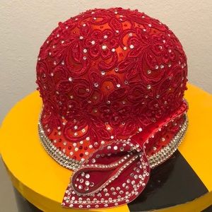 Red Lace and Diamond Church Hat.